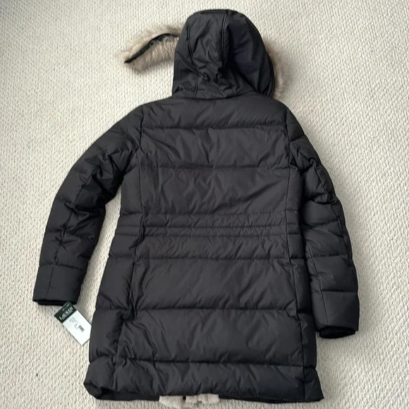 Ralph Lauren Black Women's Puffer Jacket Faux Fur Hood Sz S Small $340 - Picture 8 of 8